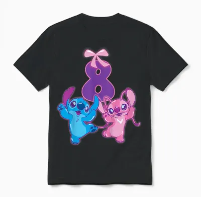 Kids Lilo and Stitch 8 Birthday T-Shirt, Black, S Unisex T-Shirt - Black