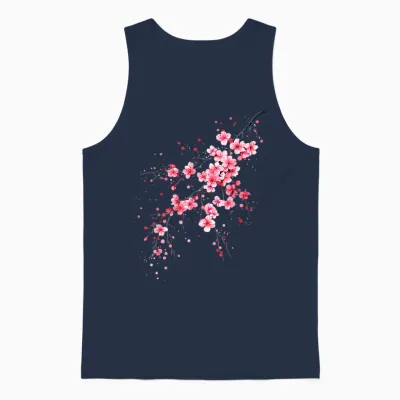 Sakura Japanese Cherry Blossom Vintage Unisex Tank Top - Navy