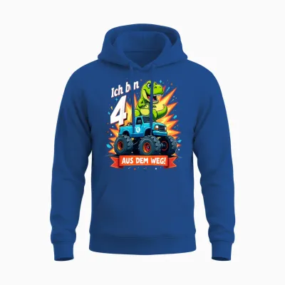 Kinder Ich Bin 4 Dinosaurier Monstertruck Kindergeburtstag Unisex Hoodie - Royal