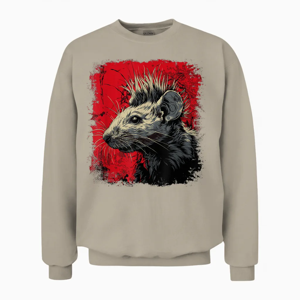 Punk Rock Rat Unisex Sweatshirt in Sand