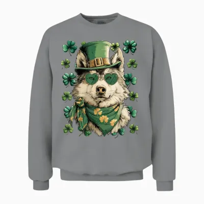 Lunettes De Soleil Loup Irlandais Avec Cœurs Trèfle St Patrick Unisex Sweatshirt - Sport Grey