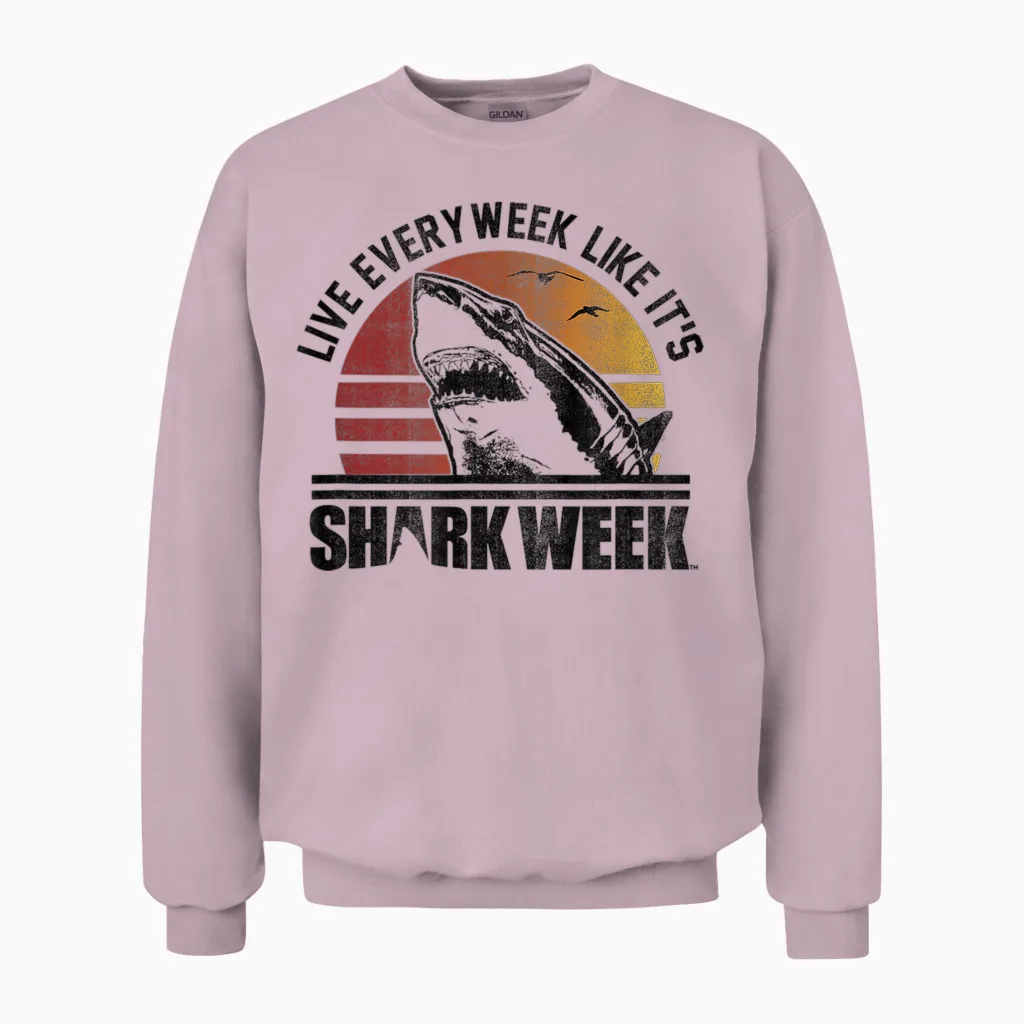 Shark Week Live Every Week Like It's Shark Week Vintage Unisex Sweatshirt in Light Pink