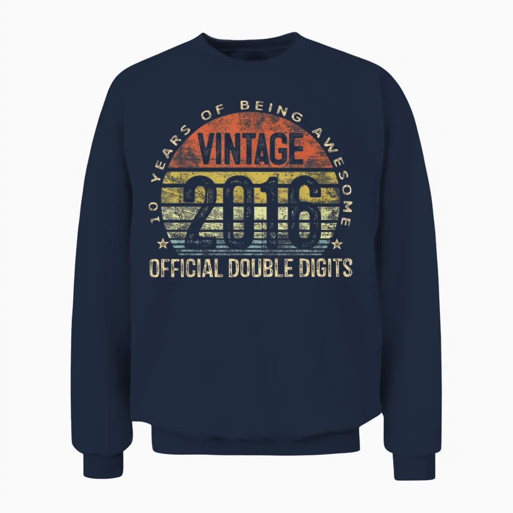 Vintage 2016 Official Double Digits 10 Yr Old 10th Birthday Unisex Sweatshirt in Navy