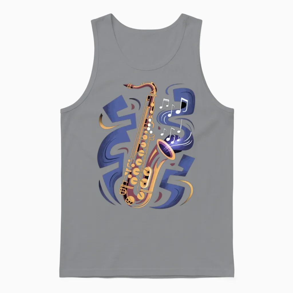 Saxophone with Musical Notes Unisex Tank Top in Sport Grey