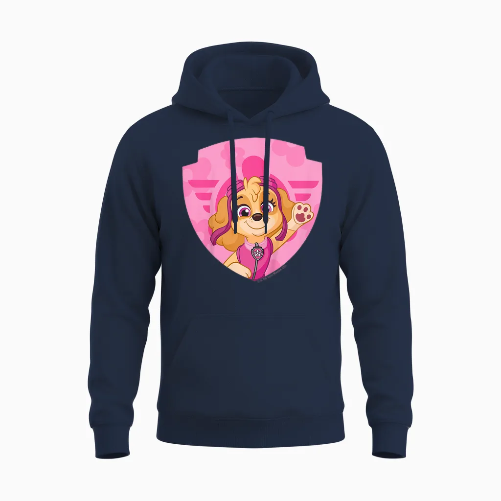 Paw Patrol Skye Big Chest Shield Emblem Unisex Hoodie in Navy