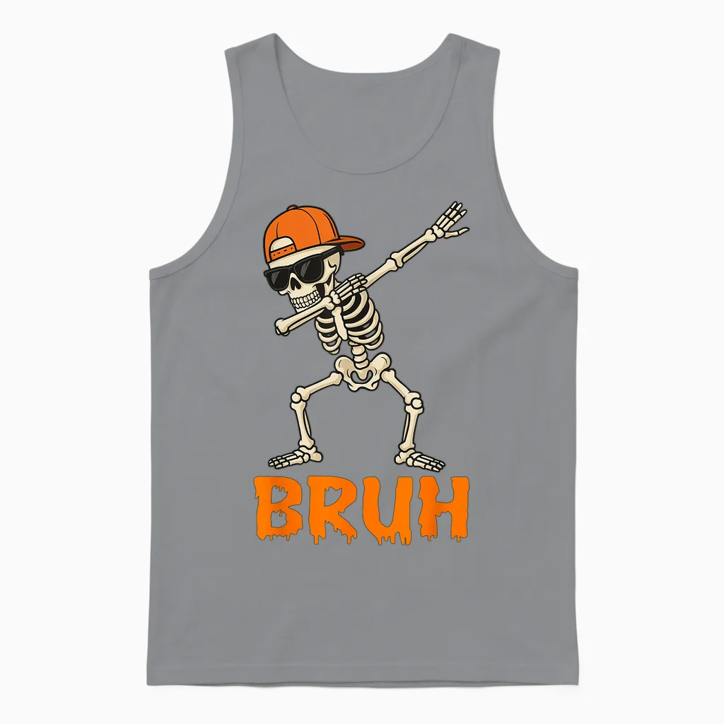 Bruh Dabbing Skeleton Funny Mens Kids Boys Halloween Unisex Tank Top in Sport Grey