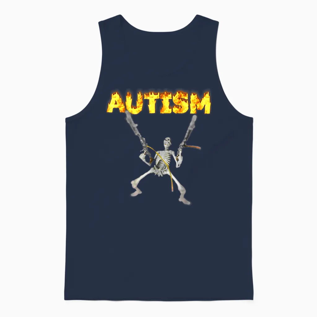 Autism Skeleton Funny Oddly Specific Dank Meme Unisex Tank Top in Navy