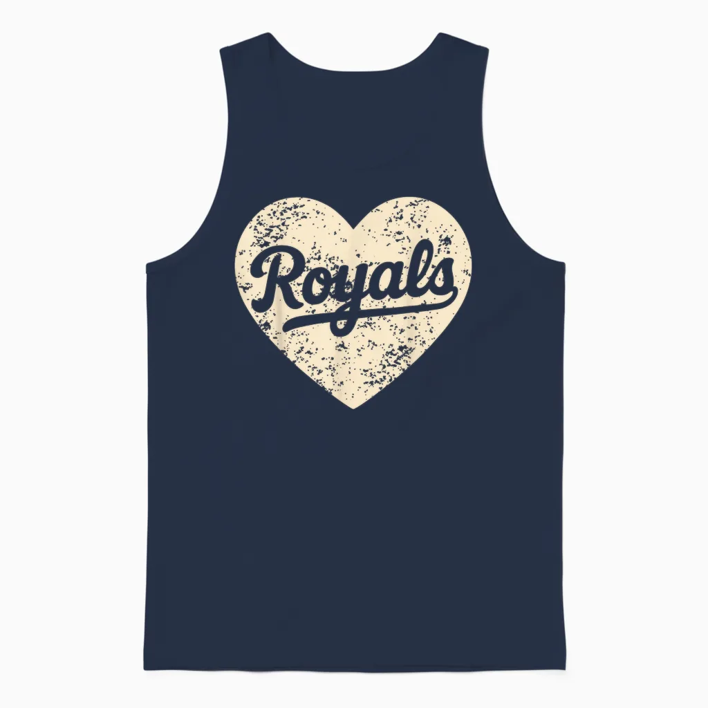 Retro Royals Heart Distressed Style Gift for Men Women Unisex Tank Top in Navy