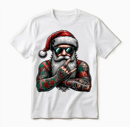 Tattooed Santa Claus Inked Xmas Men & Women Ugly Christmas Unisex T-Shirt in White