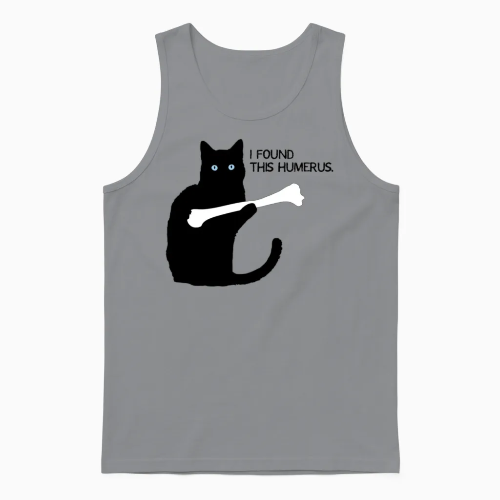 I Found This Humerus Black Cat Unisex Tank Top in Sport Grey