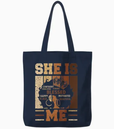 She Is Me Beautiful Blessed Afro Melanin Queen Black History Tote Bags - Navy