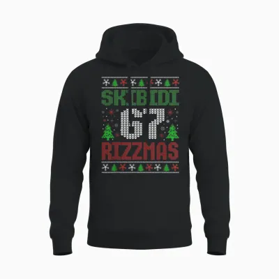 Skibidi Six Seven Rizzmas Funny Meme 67 Ugly Christmas Unisex Hoodie - Black