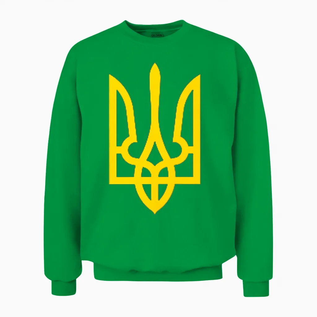 President Volodymyr Zelensky - Ukraine Tryzub Trident Pride T-Shirt, Black Unisex Sweatshirt in Irish Green