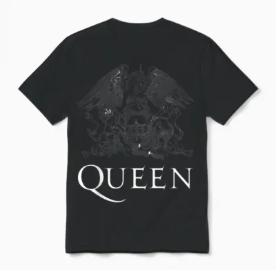 Queen Official Classic Crest Logo White T-Shirt T-Shirt, Black, S Unisex T-Shirt - Black