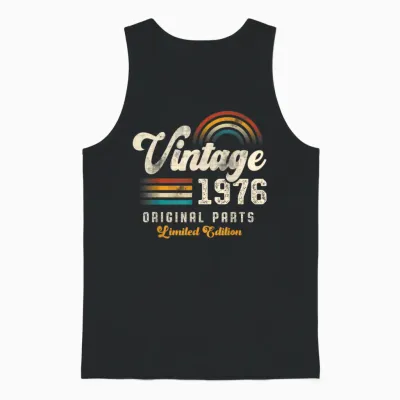 Vintage 1976 Original Parts 49th Anniversary Retro Unisex Tank Top - Black