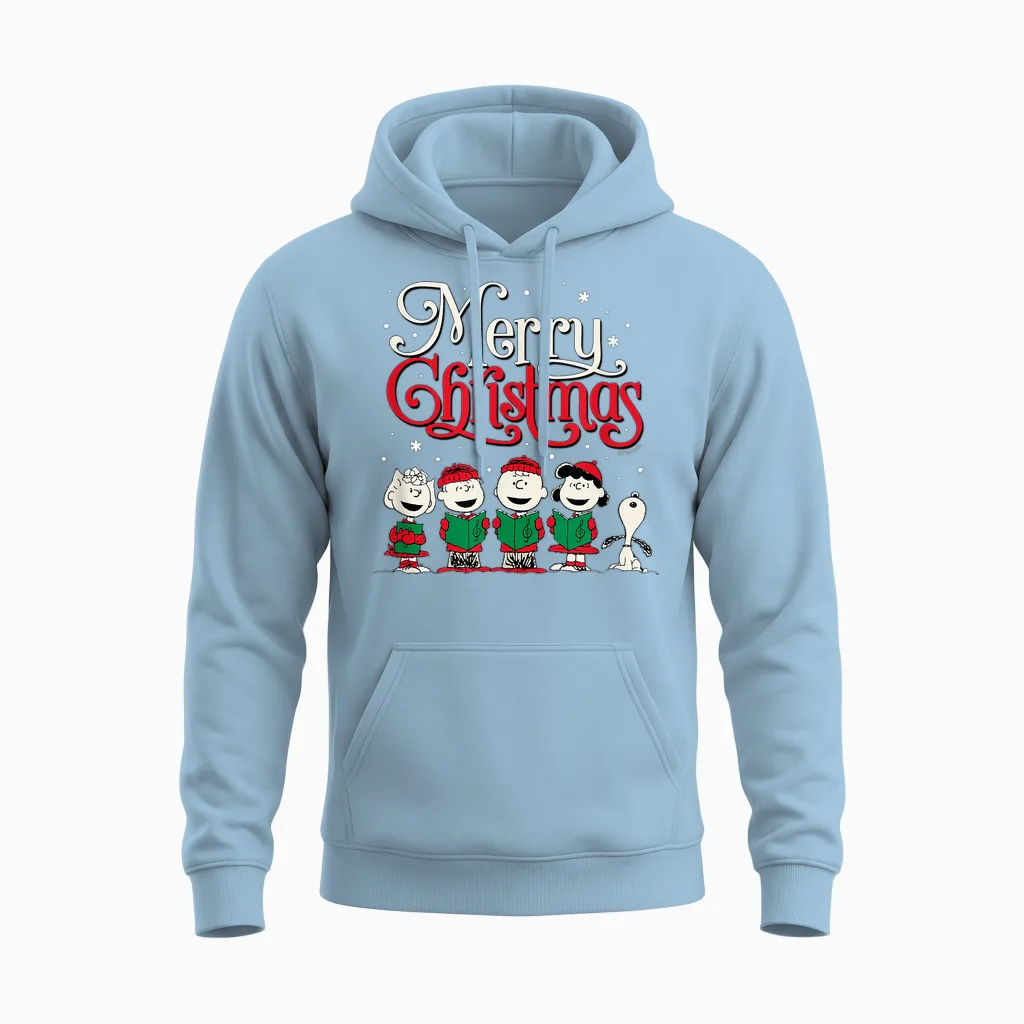 Peanuts - Snoopy Charlie Linus Sally Merry Christmas Choir Unisex Hoodie in Light Blue