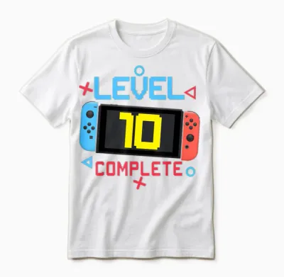 Level 10 Complete Boy 10 Years Old Bday 10th Birthday Gifts T-Shirt, Black Unisex T-Shirt - White