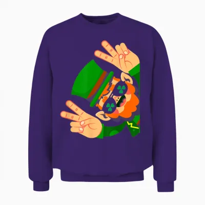 Irish Luck & Leprechaun Peace - Happy St Patrick's Day T-Shirt, Black Unisex Sweatshirt - Purple