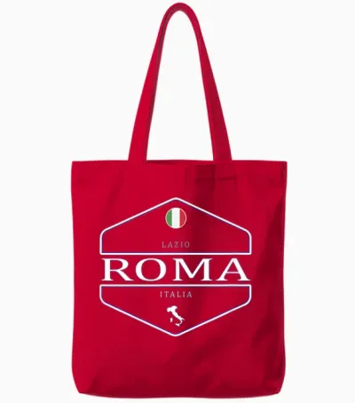 Italian Local Design Co. Damen Unisex-Erwachsene, Unisex-Kinder Schwarz Kurzarm T-Shirt Roma Lazio Italia - Rom Italien Logo Einfache Uni Retro Vintage Universität Schrift Klassisches Standard Design Tote Bags - Red
