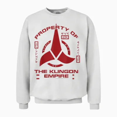 Star Trek Discovery Klingon Empire Graphic T-Shirt with Red Logo T-Shirt, Black, S Unisex Sweatshirt - White