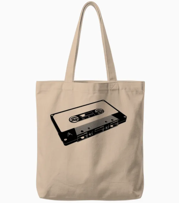 Tape Black Tote Bags in Natural