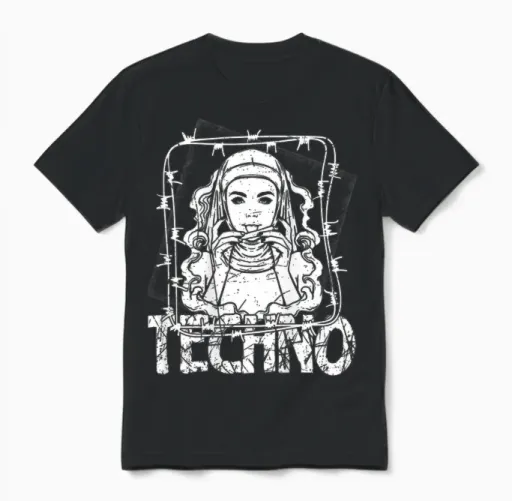 Backprint Techno Merch Rave Kleidung 200 Bpm Techno Nonne Unisex T-Shirt in Black