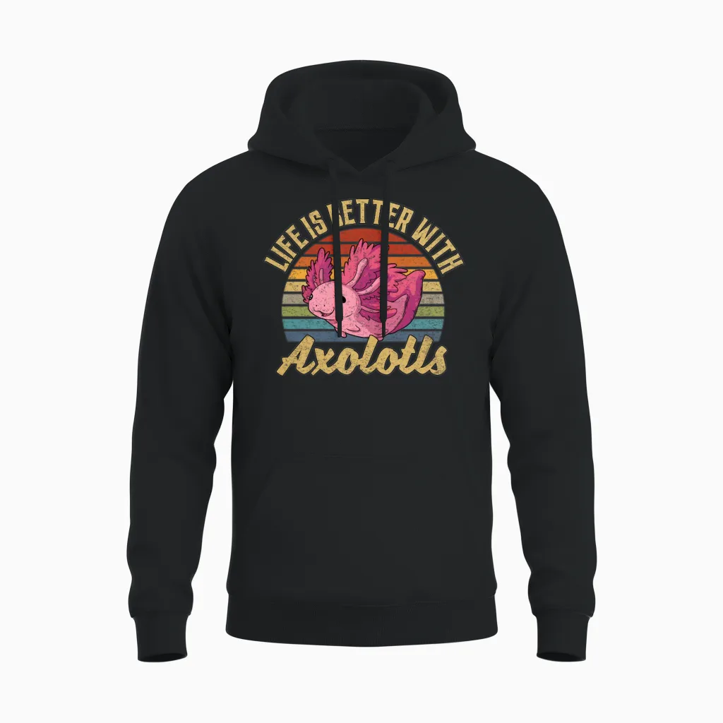 Axolotl Retro Unisex Hoodie in Black