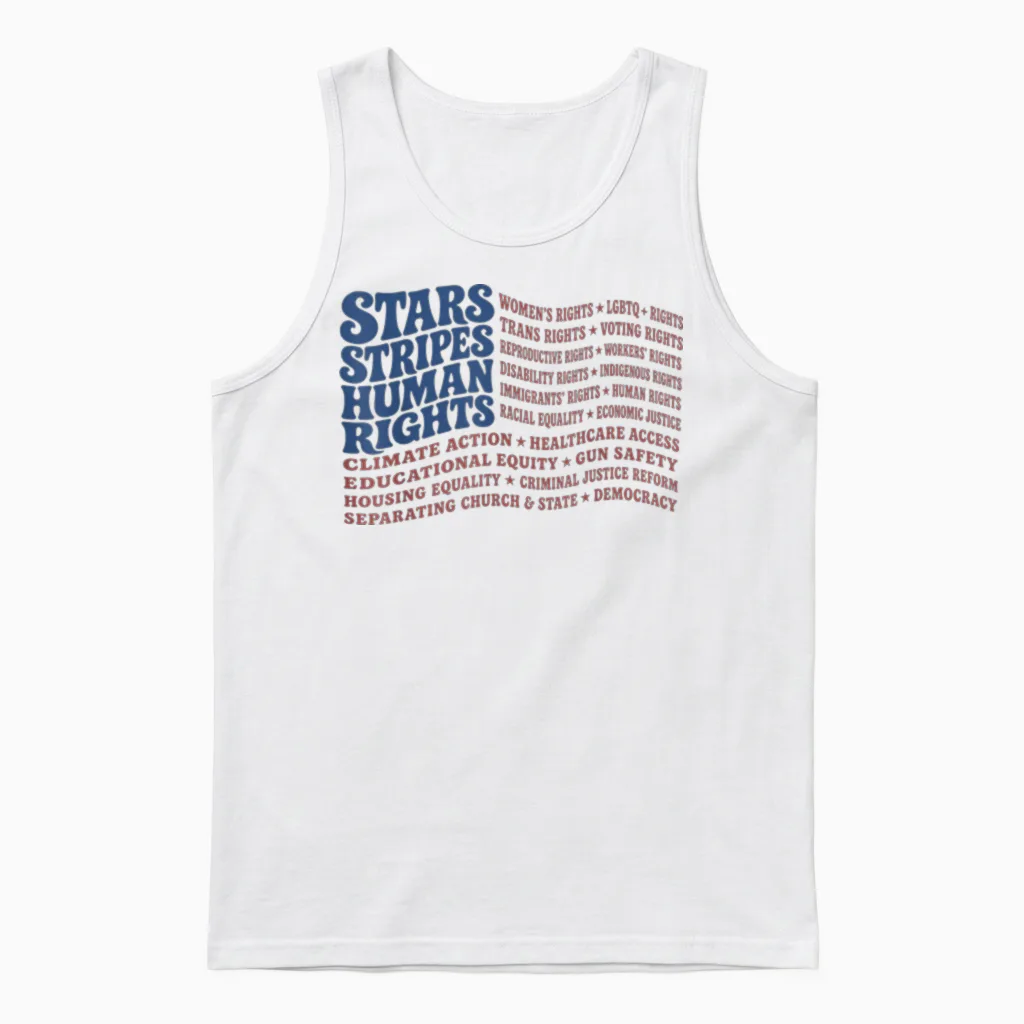 Stars and Stripes and Human Rights Patriotic Usa Unisex Tank Top in White