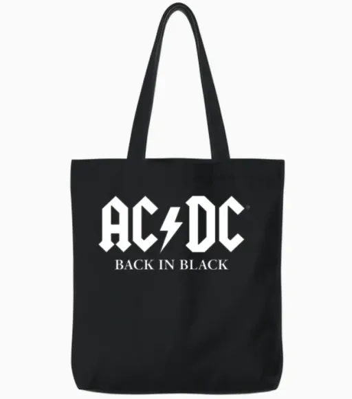 Ac/dc Back in Black Album White Logo Tote Bags in Black