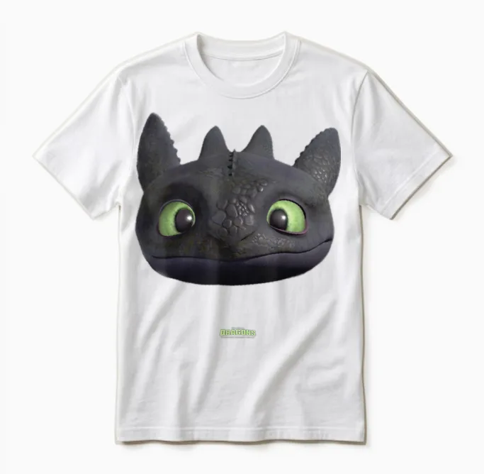 Dreamworks Dragons Toothless Night Fury Big Face Costume Unisex T-Shirt in White