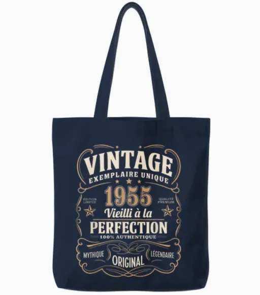 70 Years Man 1955 Birthday T Shirt 70 Years Man 1955 T-Shirt, Black, S Tote Bags - Navy