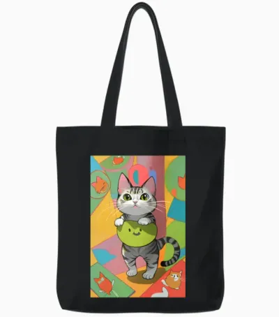 Cartoon Funny Cat Tote Bags - Black