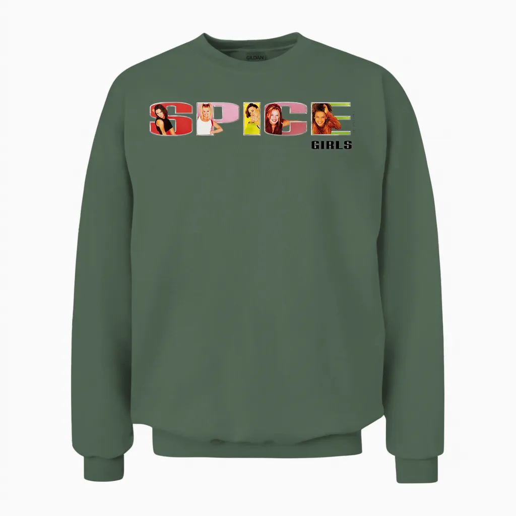Official Spice Girls Logo T-Shirt, Black Unisex Sweatshirt in Military Green