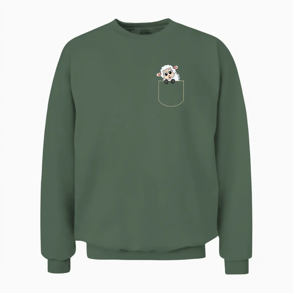 Funny Sheep Pocket Gift Unisex Sweatshirt in Military Green