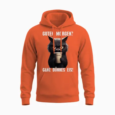 Guten Morgen Very Thin Ice Black Cat Morning Grump Unisex Hoodie - Orange