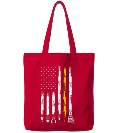 Electrician Us Flag Tools for Electricians Tote Bags - Red
