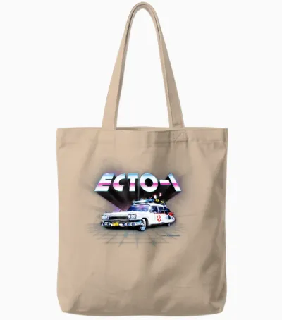 Ghostbusters Ecto 1 Synthwave Nyc Années 80 Film Rétro Tote Bags - Natural