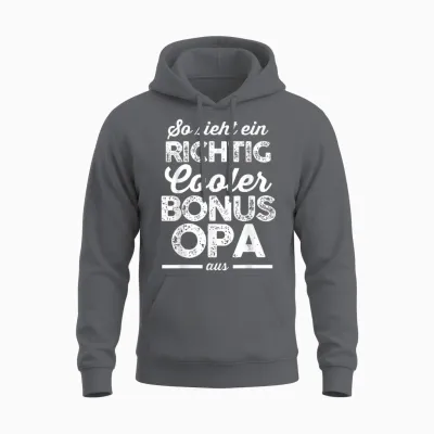 Men's T-Shirt with German Text "ein Richtig Cool Bonus Grandpa Bonus Grandpa Family, Black, S Unisex Hoodie - Charcoal