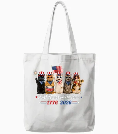 250 Years of America Cats Patriotic Cat 4th of July Cat Tote Bags - White