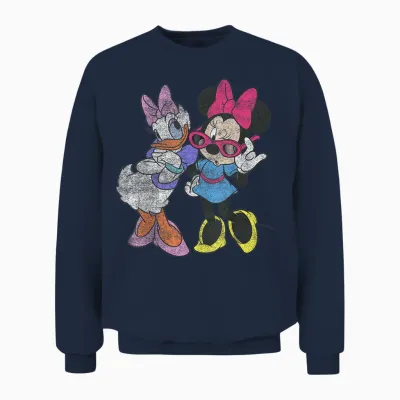 Disney Mickey and Friends Daisy & Minnie Fashion Short Sleeve Unisex Sweatshirt - Navy