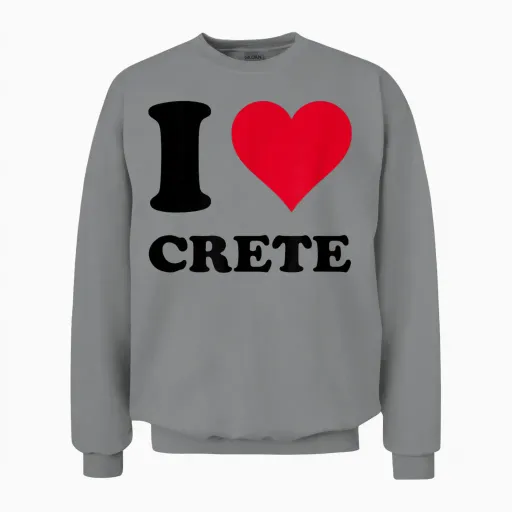 I Love Crete T-Shirt, White, S Unisex Sweatshirt - Sport Grey