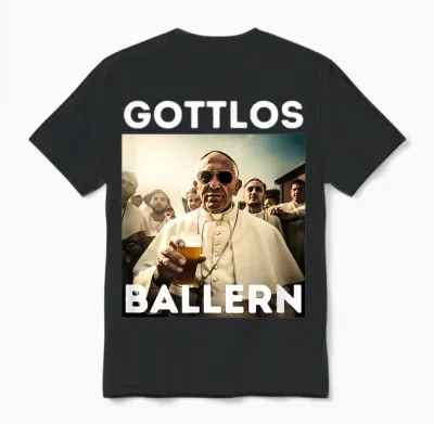 Gottlos Ballern Lustiges Papst Franziskus Fünf Bier Unisex T-Shirt - Black