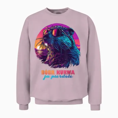 Synthwave Polish Beaver Meme Bober Kurwa Ja Pierdole Bobr T-Shirt, Black Unisex Sweatshirt - Light Pink