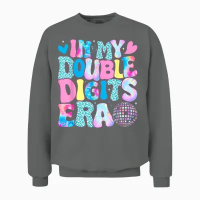 In My Double Digits Era Retro 10 Year Old 10th Birthday Girl Unisex Sweatshirt - Graphite Heather