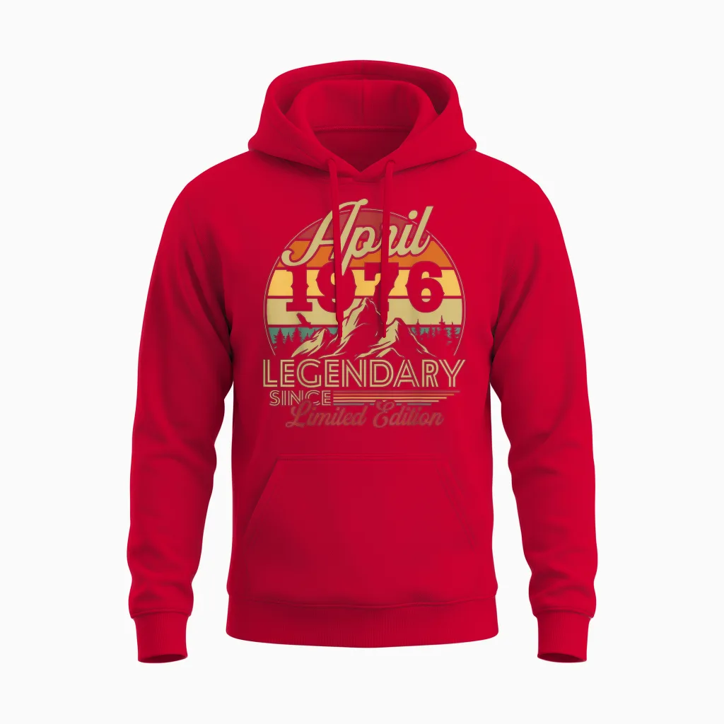 Vintage Cadeau D'anniversaire 50 Ans Pour Né En Avril 1976 Unisex Hoodie in Red