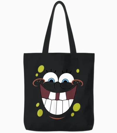 Spongebob Squarepants Kinder Unisex-Erwachsene Und Kinder T-Shirt Cartoon-Novelty, Spongebob Smile Face Gelb Small Kurzarm Klassisch Sommer 1 Count 0 Taschen Dehnbar Cartoon-Muster, Leuchtendes Gelb Tote Bags - Black