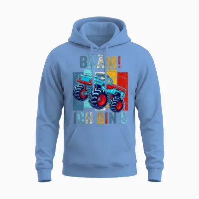 Children's T-Shirt 5 Years Boy Birthday Five Monster Truck Bäm I Am 5, Black Unisex Hoodie - Carolina Blue