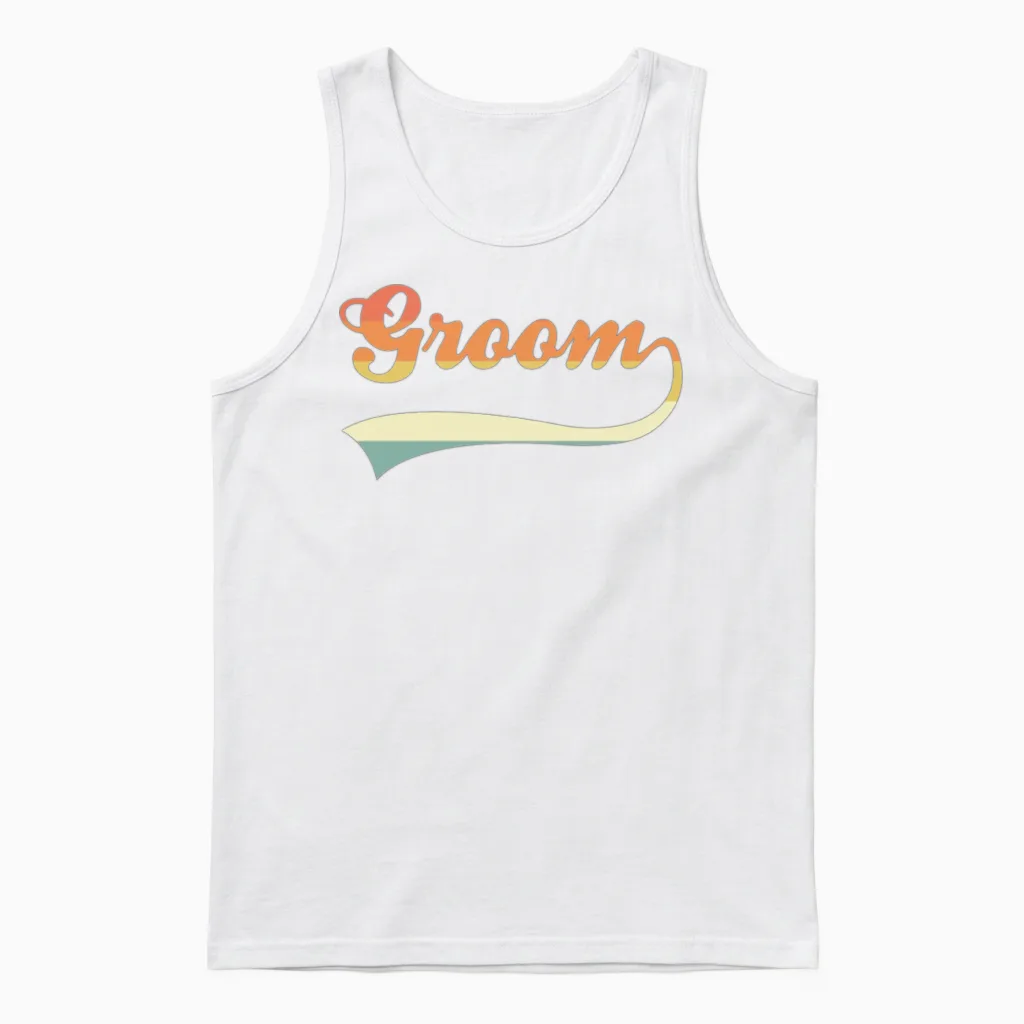 Groom Lettering Retro Unisex Tank Top in White
