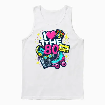 I Love the 80s Shirt Men Women Vintage 80s Party Costume Long Sleeve, Black, S Unisex Tank Top - White