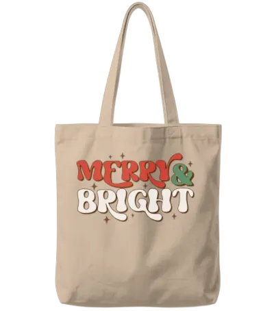 Merry & Bright Retro Christmas Tote Bags - Natural